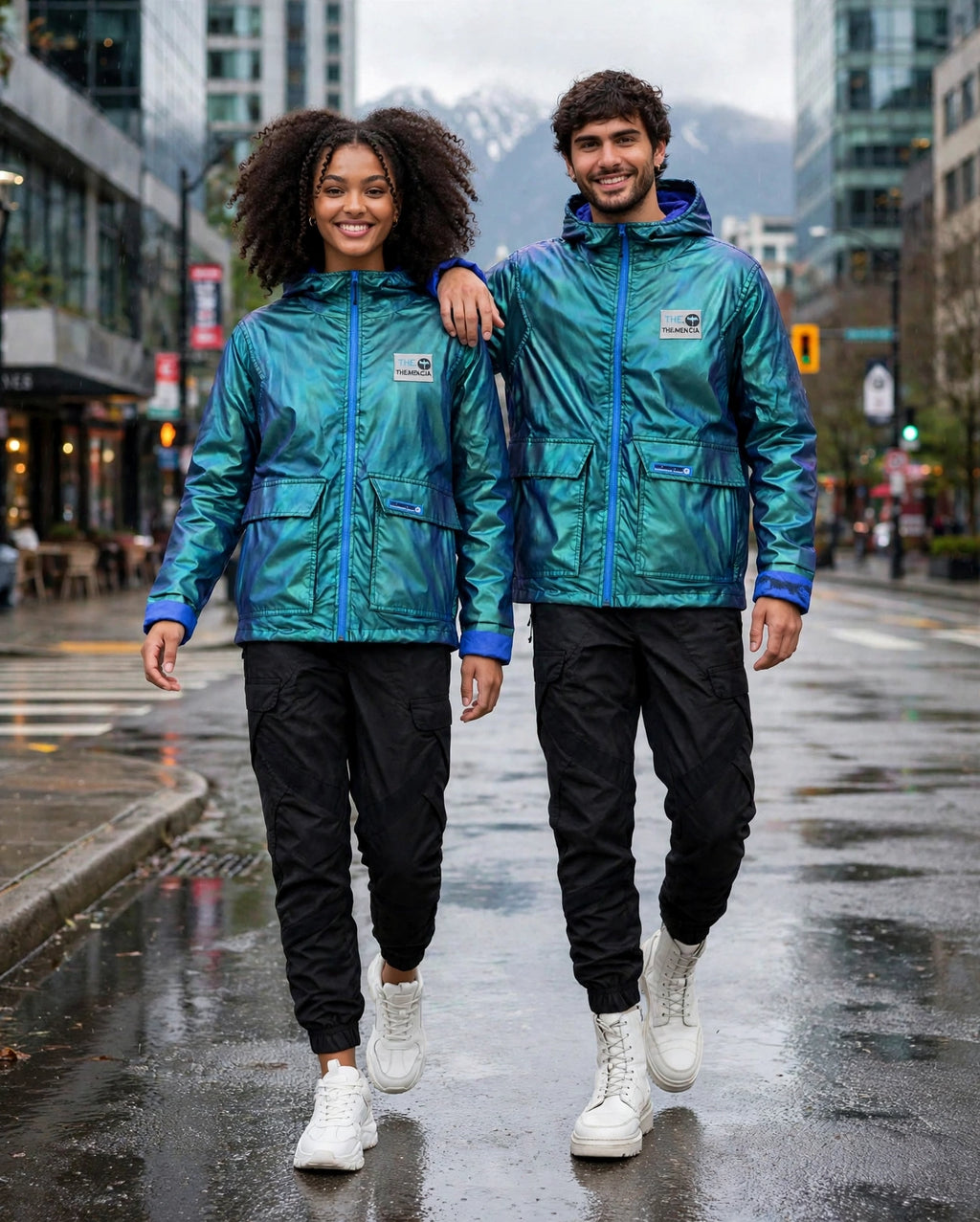 Jacket Flat Aurora Azul THEMENCIA - pareja en ciudad