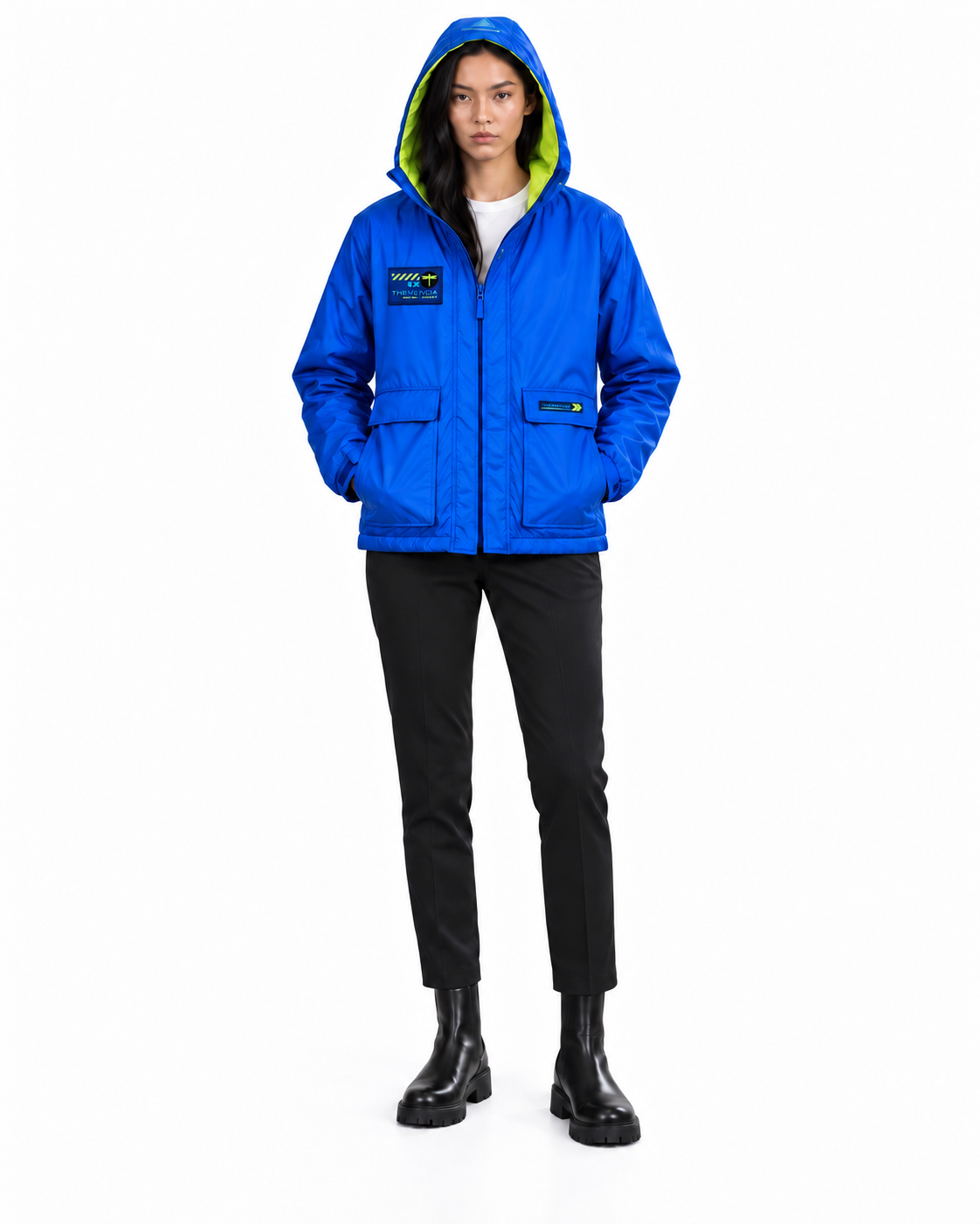 Jacket Flat Azul Electric THEMENCIA unisex - modelo mujer