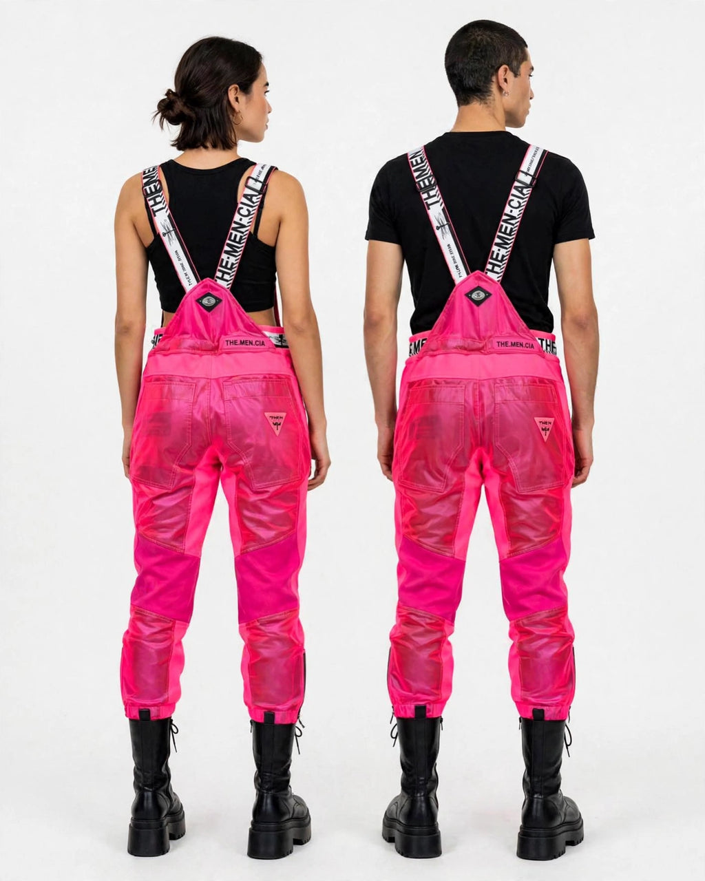 Overol Electric Rosa unisex THEMENCIA, pareja de espalda