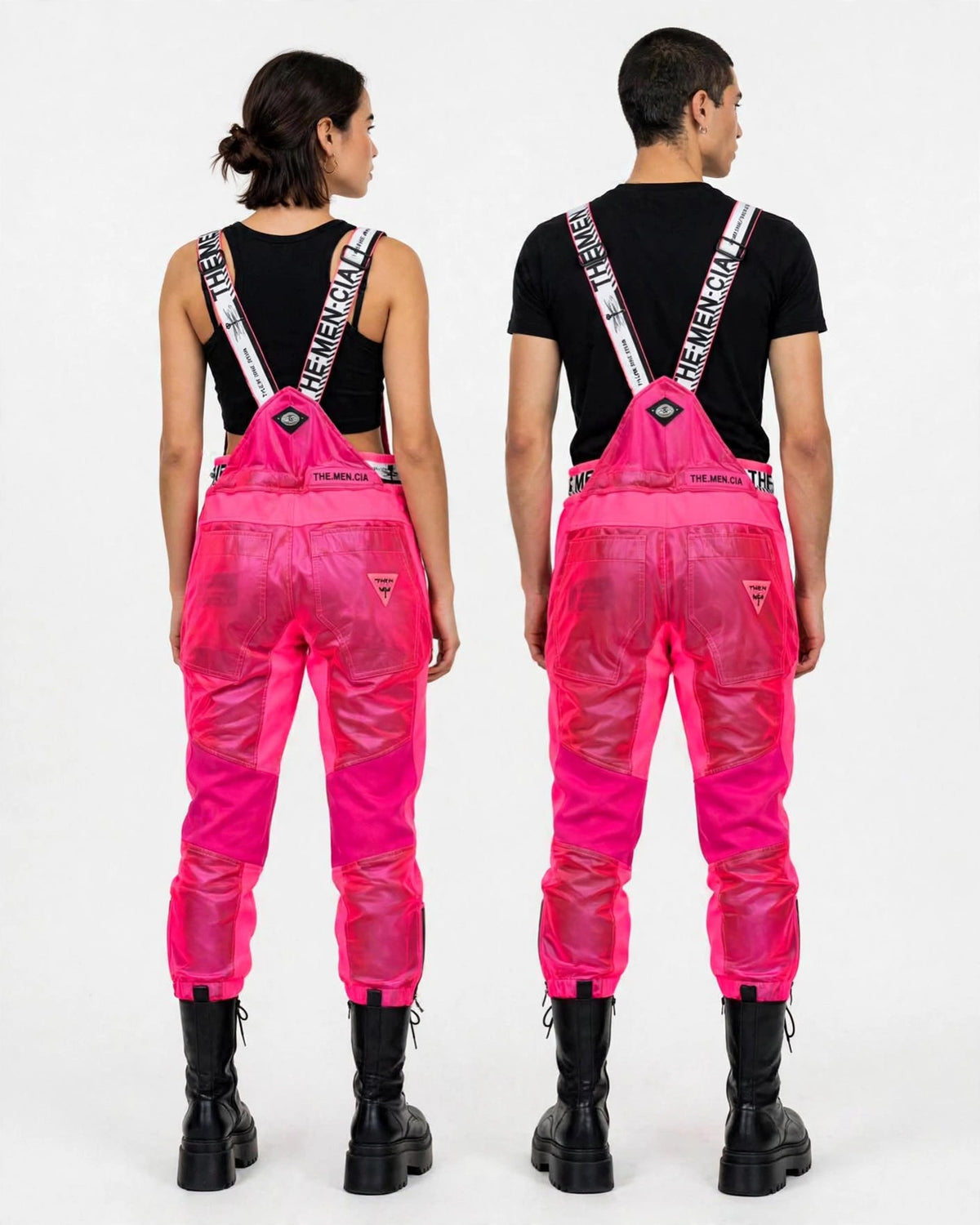 Overol Electric Rosa unisex THEMENCIA, pareja de espalda