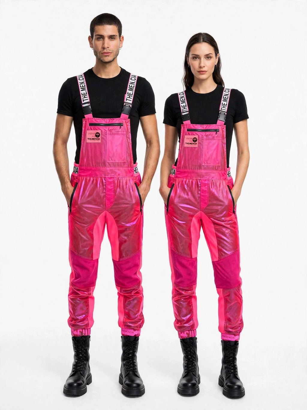 Overol Electric Rosa unisex THEMENCIA, pareja de frente