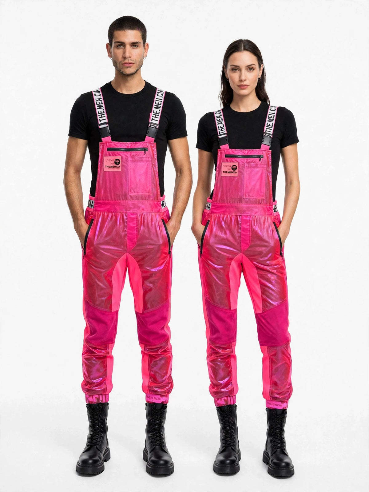 Overol Electric Rosa unisex THEMENCIA, pareja de frente